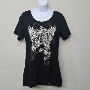 Y2K Biker Glam T-Shirt Plus Size 1X Heavy Metal Moto Rhinestone Cutout Back Sexy